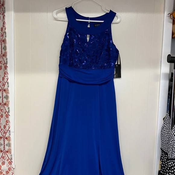 NWT En Focus Studio Royal Blue Empire waist Sequins Maxi Dress Sz 12 - Picture 1 of 14
